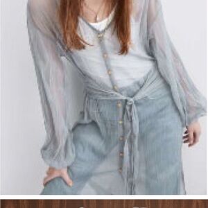 Zara Transparent Gray V-Neck Top/duster